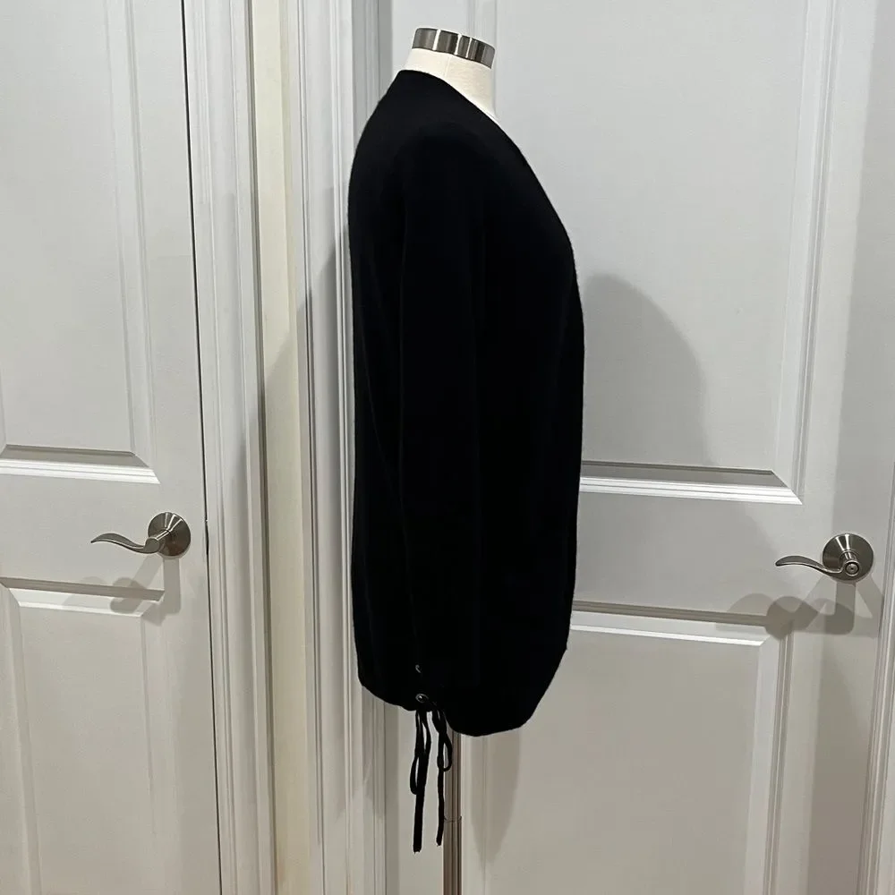 Aqua Cashmere Sweater Cardigan w/‎ Pockets Women's Size XS Black Side lace up - Picture 5 of 16